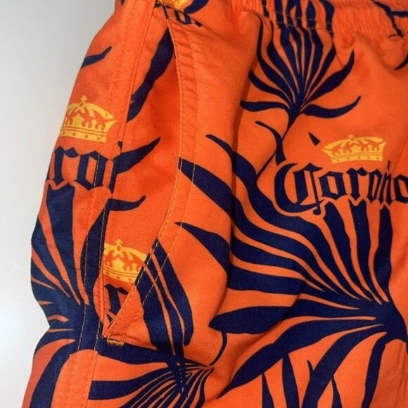 Corona Orange Tropical Swim Trunks w/ Blue Palm Leaf Print Mens Size 2XL - Picture 5 of 7